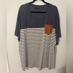 BloomChic Striped Tee with Brown “Suede” Pocket